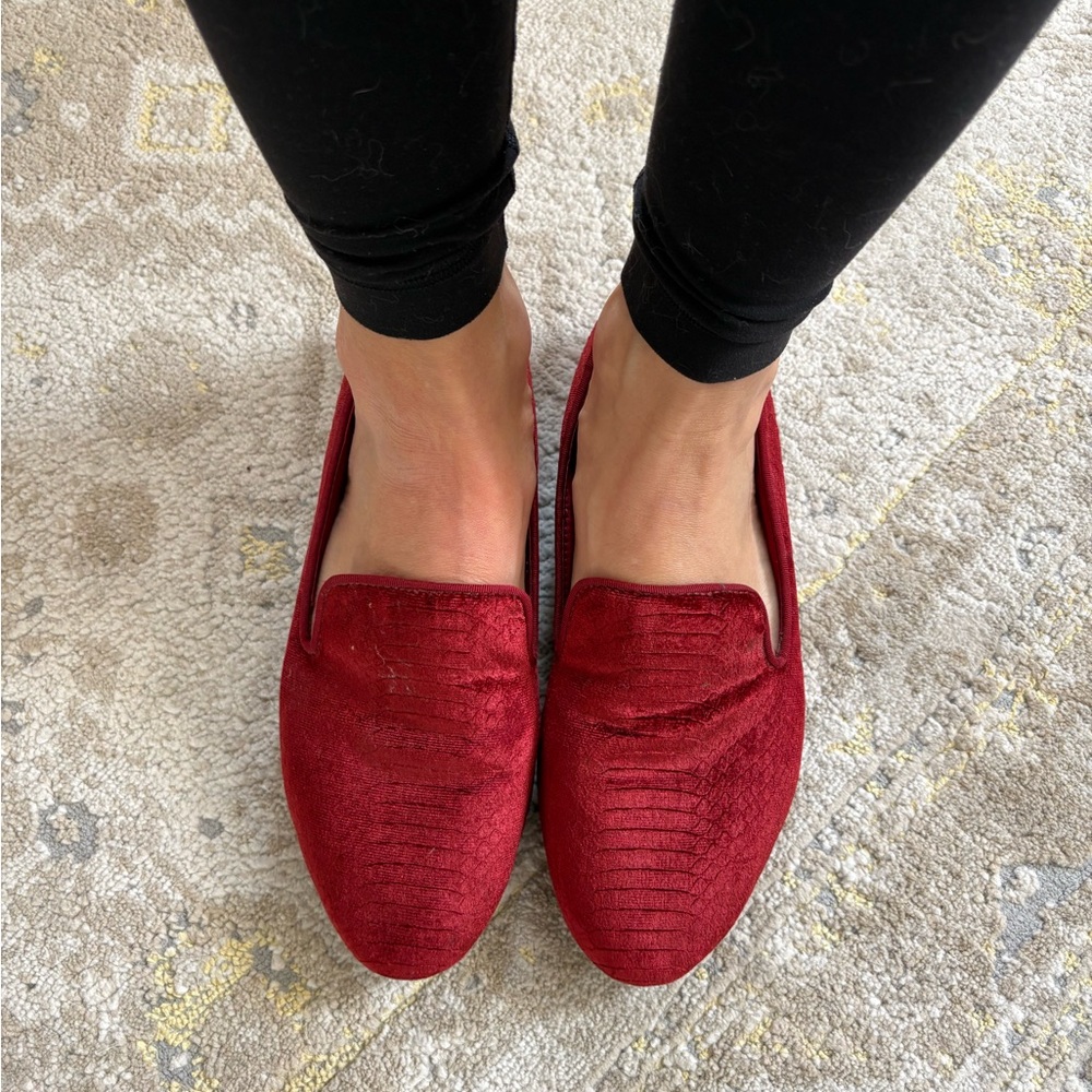 Birdies Reptile Embossed Red Velvet Loafers